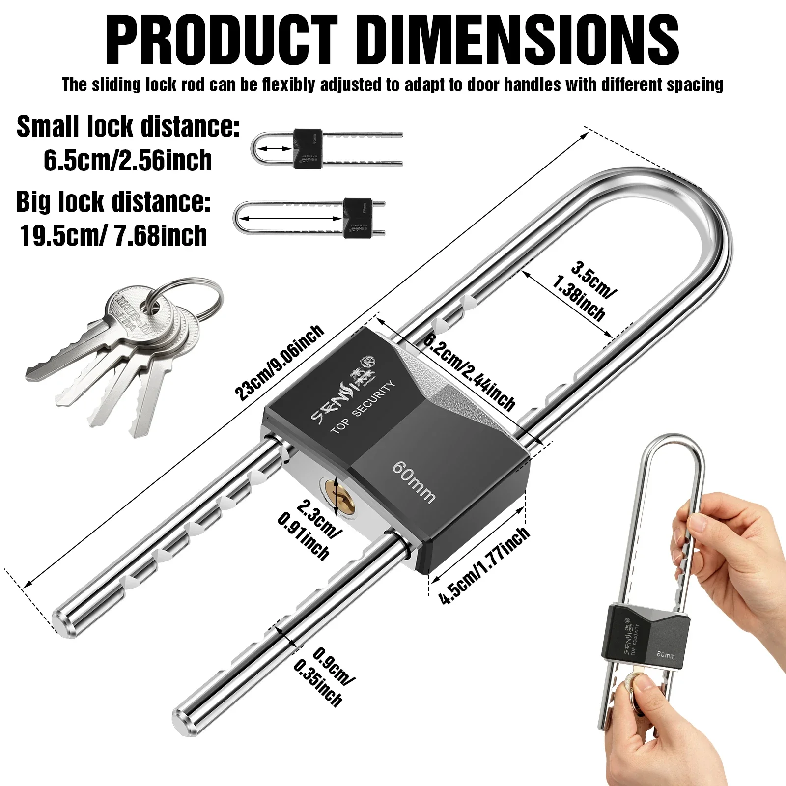 French Door Lock Double Security Barricade Adjustable Sliding Handle Lockout Device Patio Gate Heavy Duty For Barn Fridge Keys
