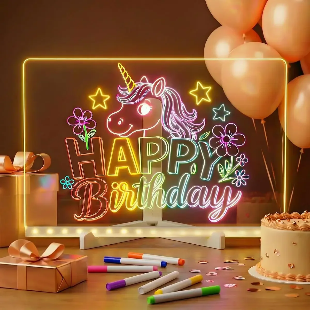 LED Writing Board for Kids Acrylic Light Up Drawing Board with 7Pens Reusable Doodle Pad USB Powered Message Board for Note Gift