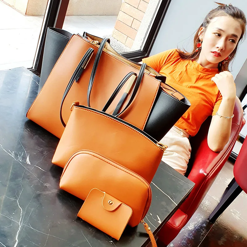 Women's Bag New Fashion Simple Pu Leather Sub-mother Bag Three-piece Large Capacity Cross-body One-shoulder Portable Tote Bag