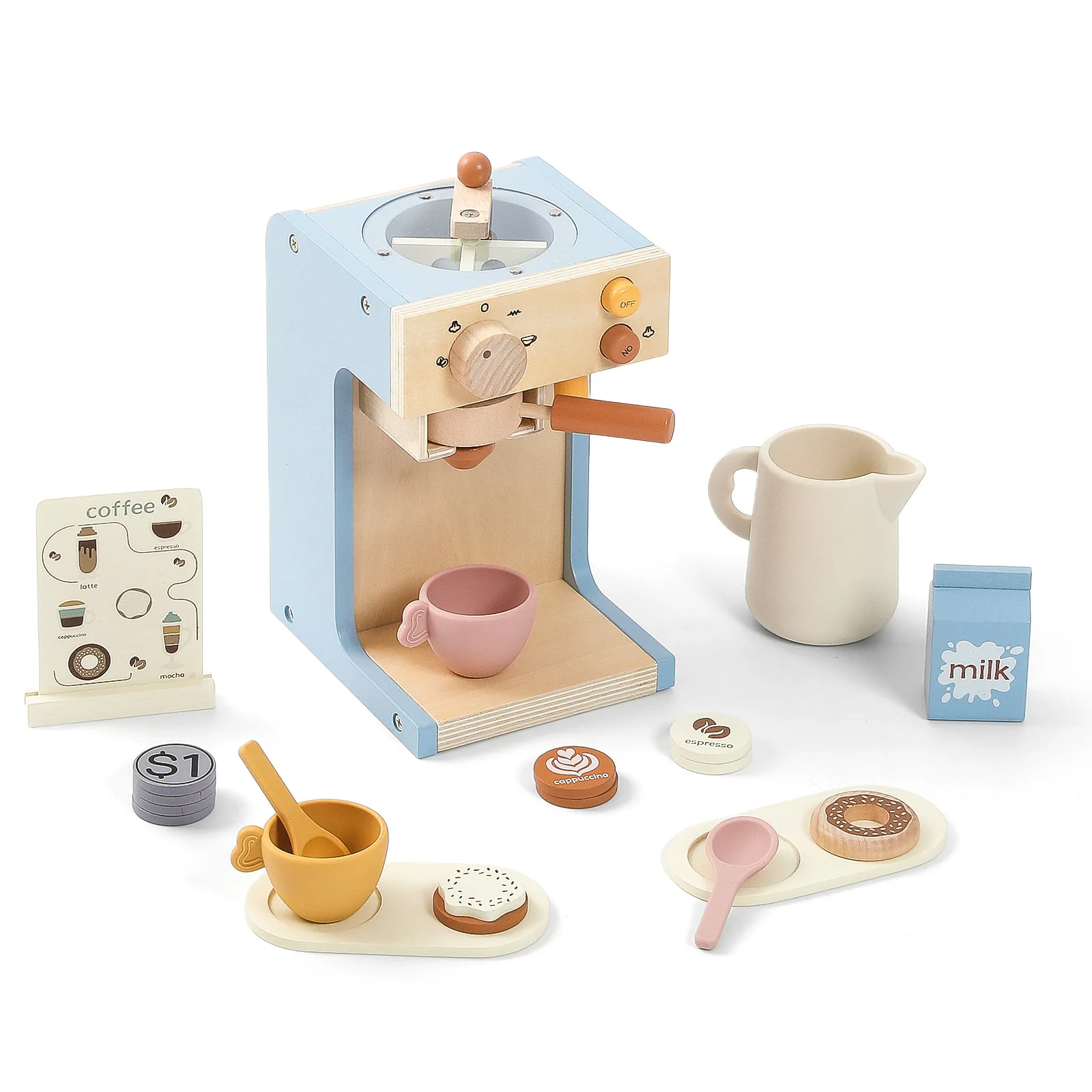 Children's Wooden Realistic Coffee Machine Toy Set for Little Girls As A Birthday Gift Girls Toys