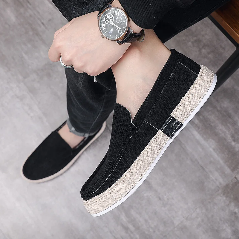 2023 New Style Corduroy Casual Shoes for Men Fashion Comfortable Linen Sole Fisherman Slip-On