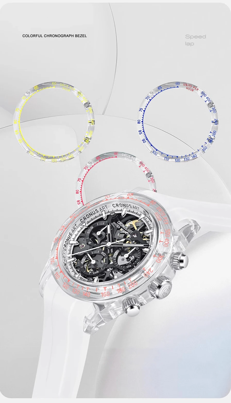 Мужские автоматические часы CRONUSART, 40 мм, циферблат с хронографом, механические наручные часы K9, хрустальный корпус, скелетон, светящийся ремешок из фторкаучука
