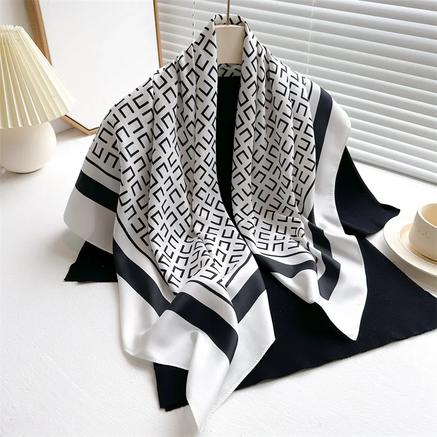 90cm Twill Silk Scarf Neckerchief Shawl Wraps Satin square Women Muslim Hijab Elegant Headband Bandana design brand foulard