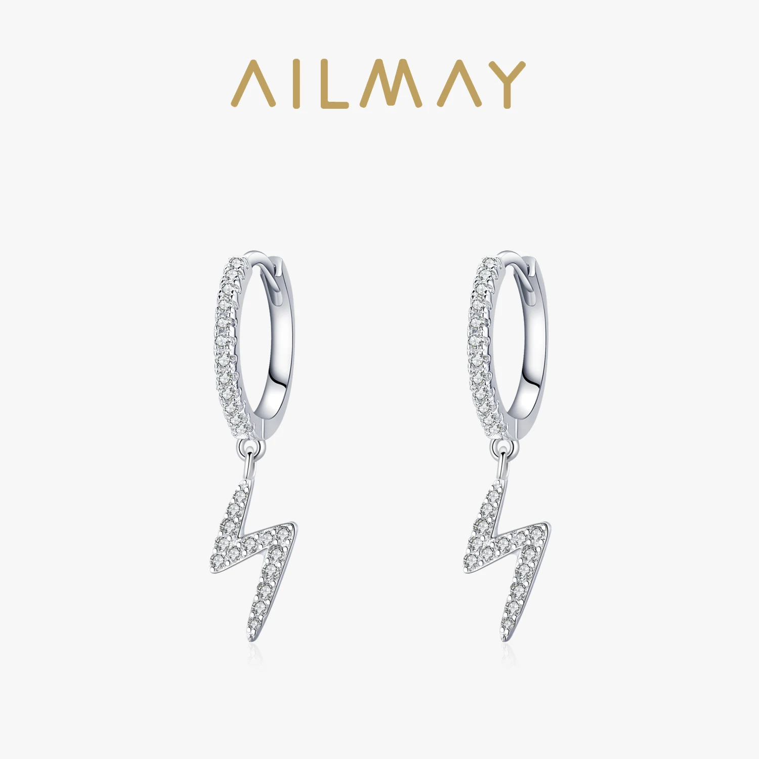 Ailmay 925 Sterling Silver Geometric lightning Dangle Earrings Fashionc Charm Clear CZ for Women Wedding Engagement Jewelry Gift