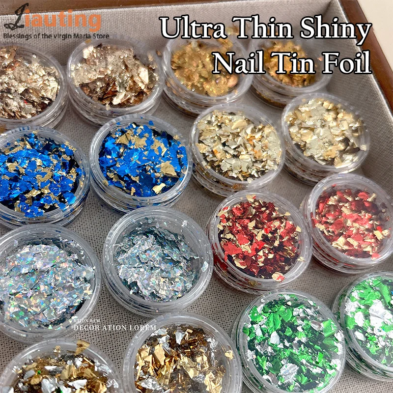 1Box Gold Foil Fragment Nail Glitter For DIY Nails Sticker Art Nail Decorations Multi Color Gold Leaf Flakes