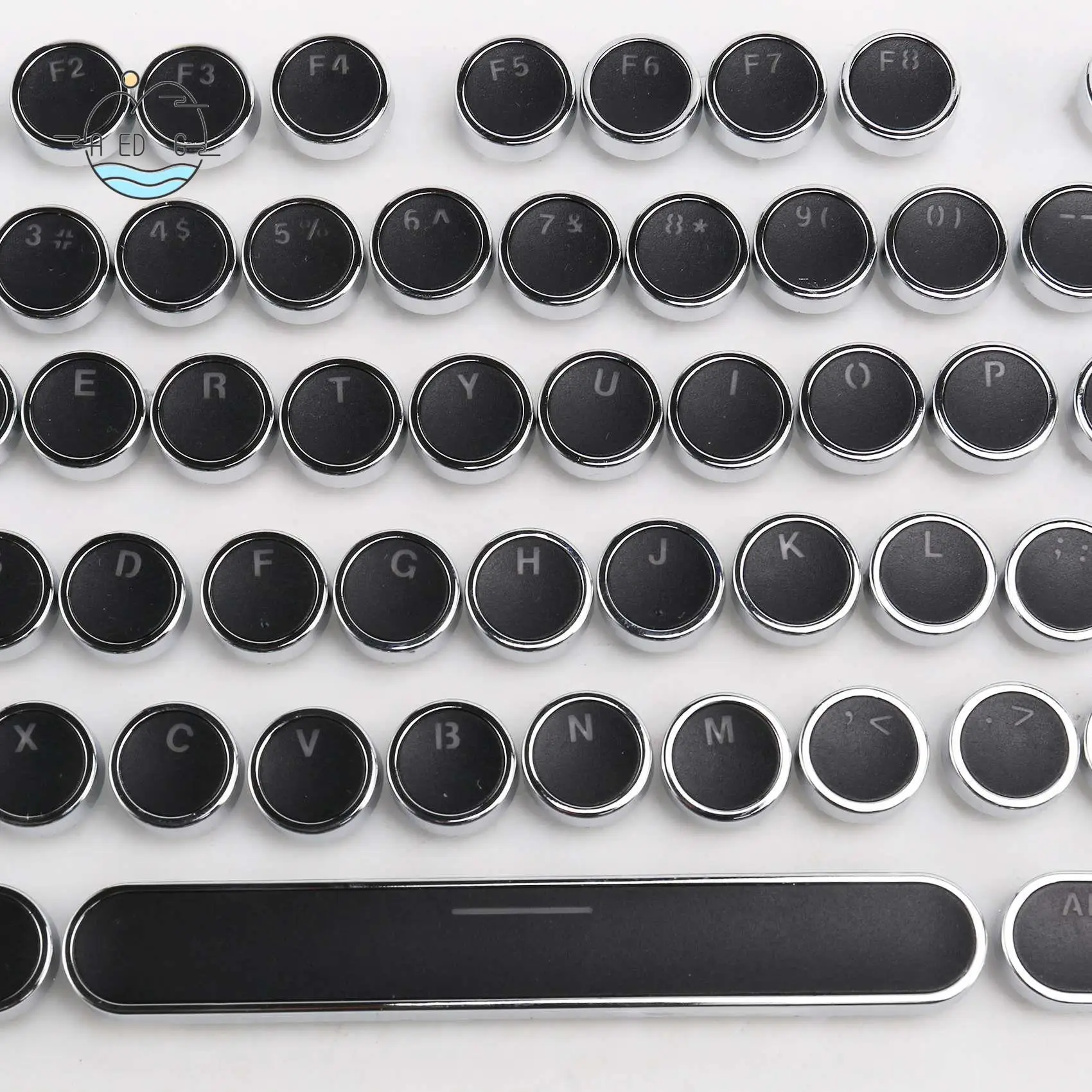 

AED6-104-Key Retro Round Keycaps Double Lens DIY Typewriter Keycaps For Backlit Mechanical Keyboard Round Keycaps
