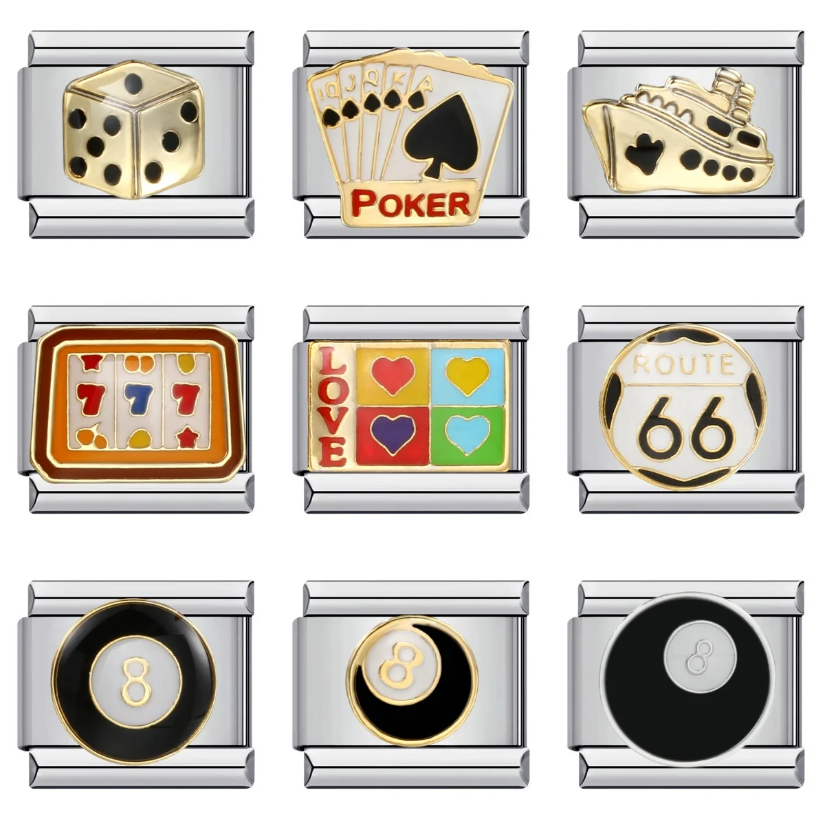 URING Mode Glasur Dollar Würfel Poker Snooker Charms Italienische Links 9mm Armbänder Armreif Edelstahl DIY Herstellung Von Schmuck – Detail 1