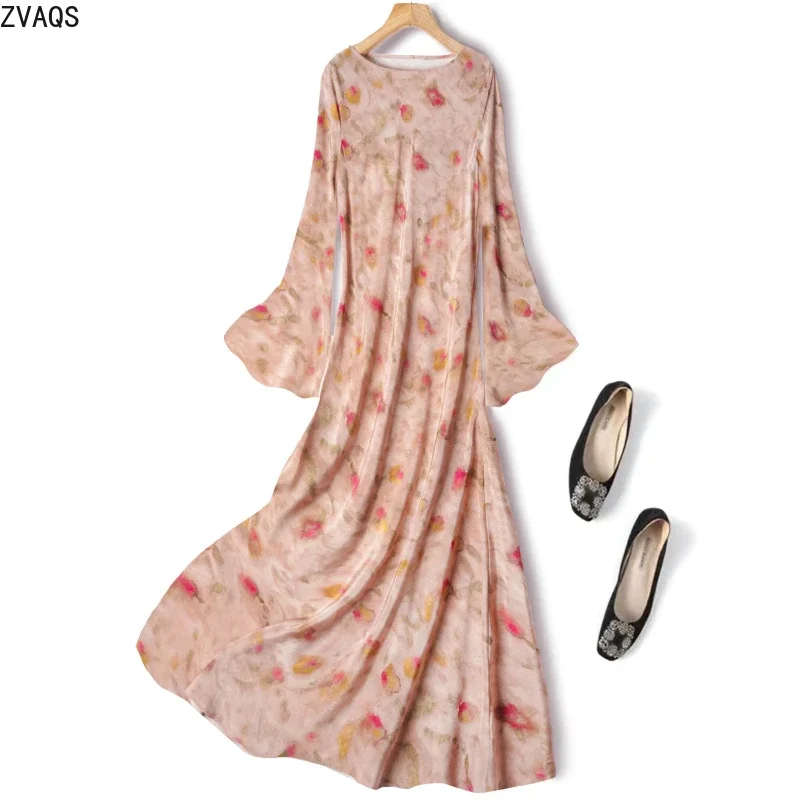 

TAJIYANE 100% Mulberry Silk Long Dresses for Woman Length 123cm Luxury Summer Pink Dress for Party Women Clothing 2025 платья