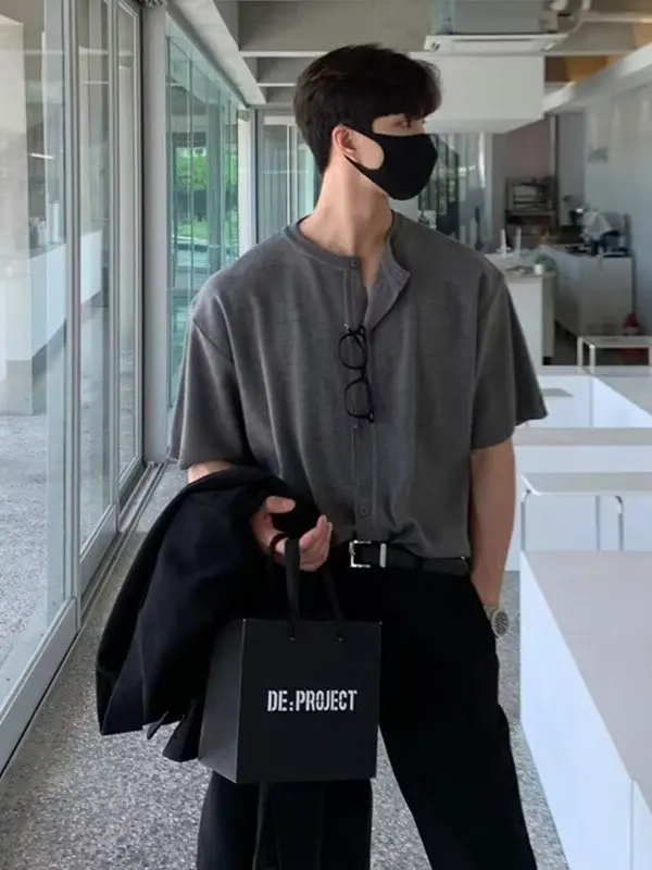 

Мужской летний кардиган из ледяного шелка с V-образным вырезом, свободный крой, в корейском стиле, повседневная верхняя одежда