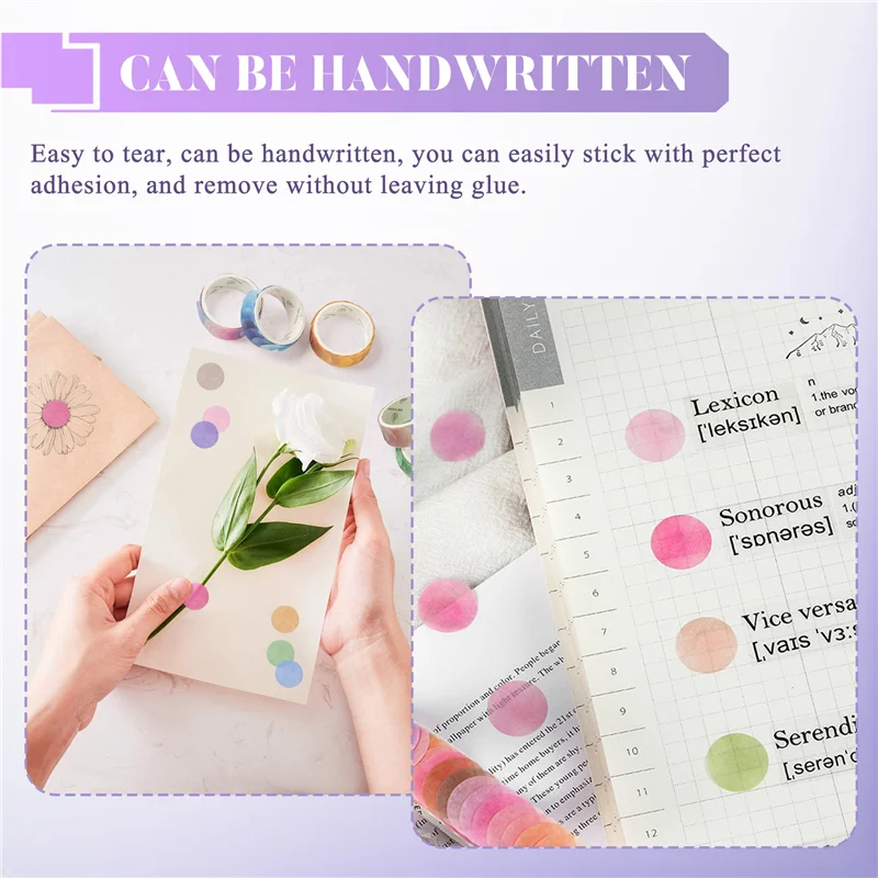 AED5-6 Roll Morandi Dots Washi Tape Dot Stickers Circle Dot Labels For DIY Decorative Diary Planner Scrapbooking Photo Ablums