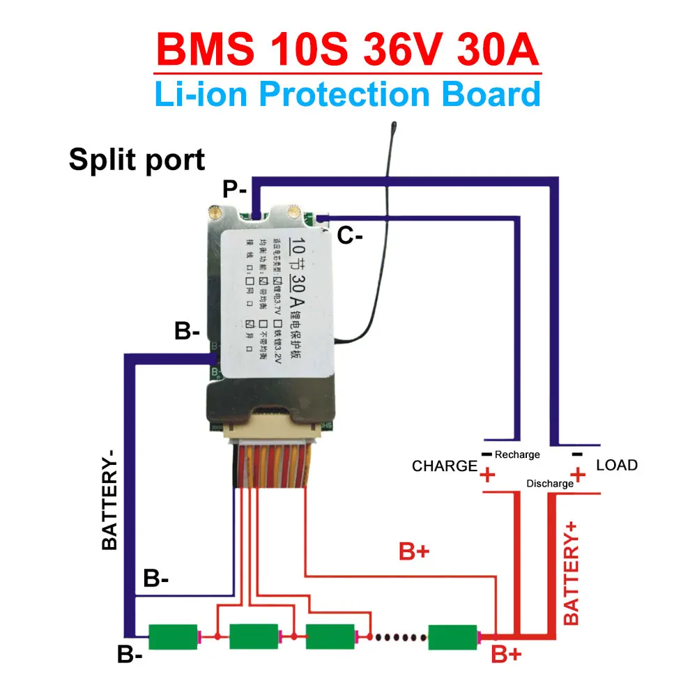 36V 30A 10S Li-ion Protection Board Li-ion Cell 18650 Battery Protection BMS PCB Board With Balance for Electric Car Inverter