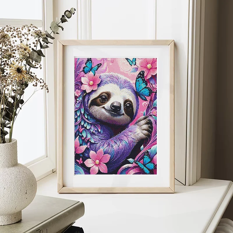 لطيف الكسل الاصطناعي الماس اللوحة الحيوان 5D الحفر الكامل التطريز الكرتون فراشة الوردي والأرجواني DIY فسيفساء هدية فريدة من نوعها