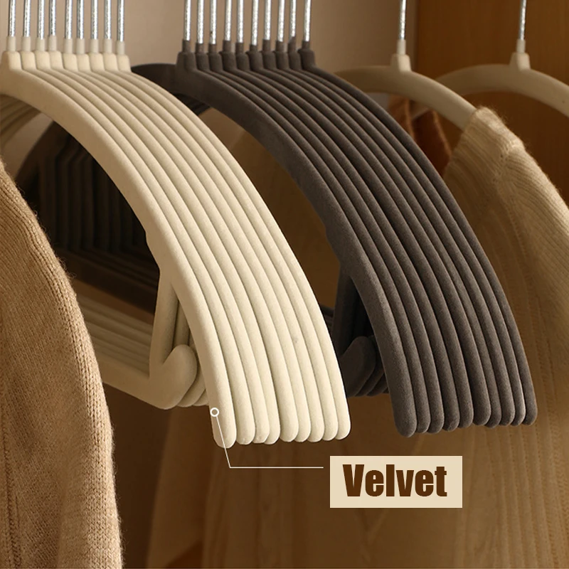 10PCS Premium Velvet Hangers,Non Slip No Shoulder Bump Suit Hanger with Hooks,Space Saving Rounded Rack for Sweater Jackets Bra