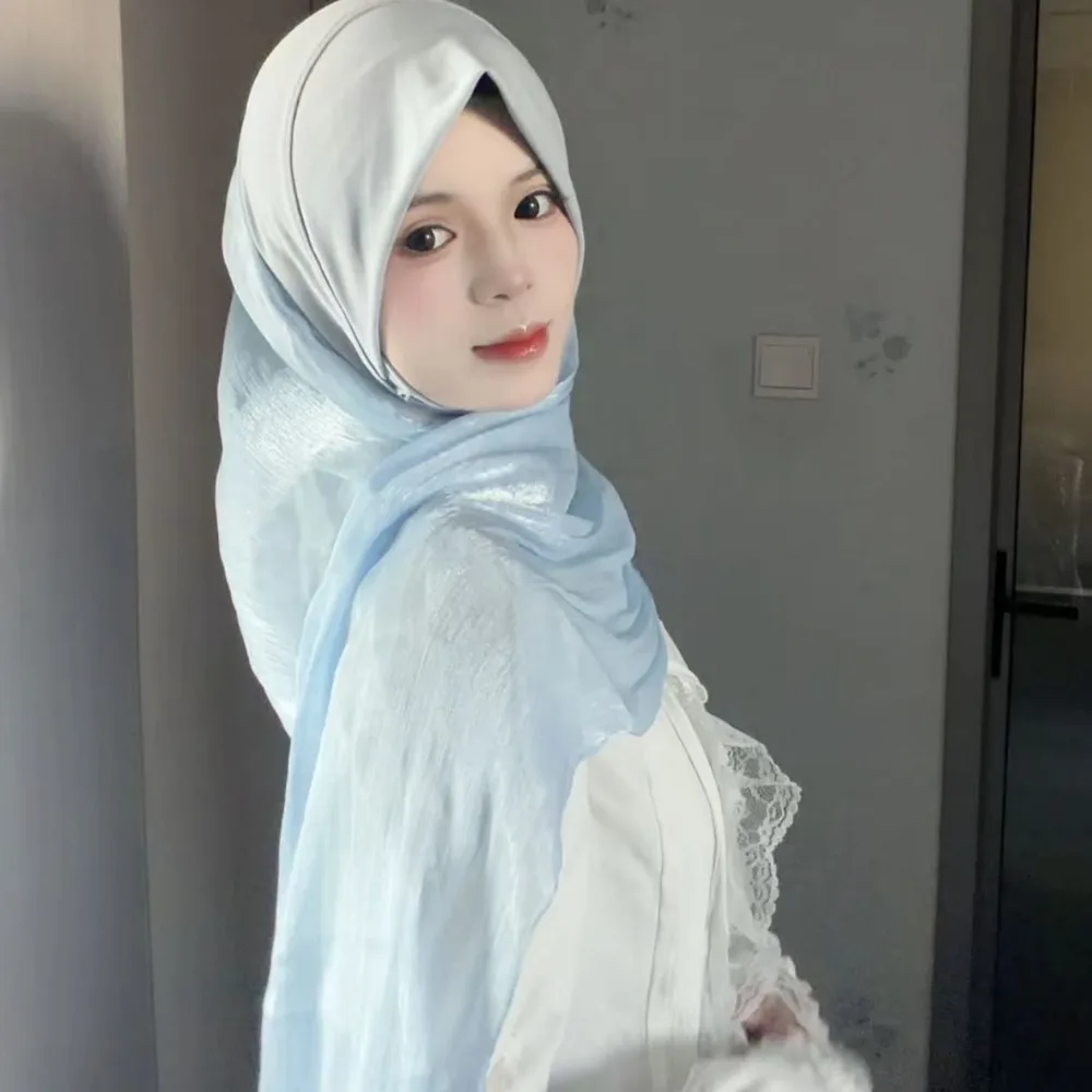

Crinkled Texture Women Hijab Scarf Lightweight Soft Fabric Pull On Head Wrap Pull On Colorful Instant Headscarf Women
