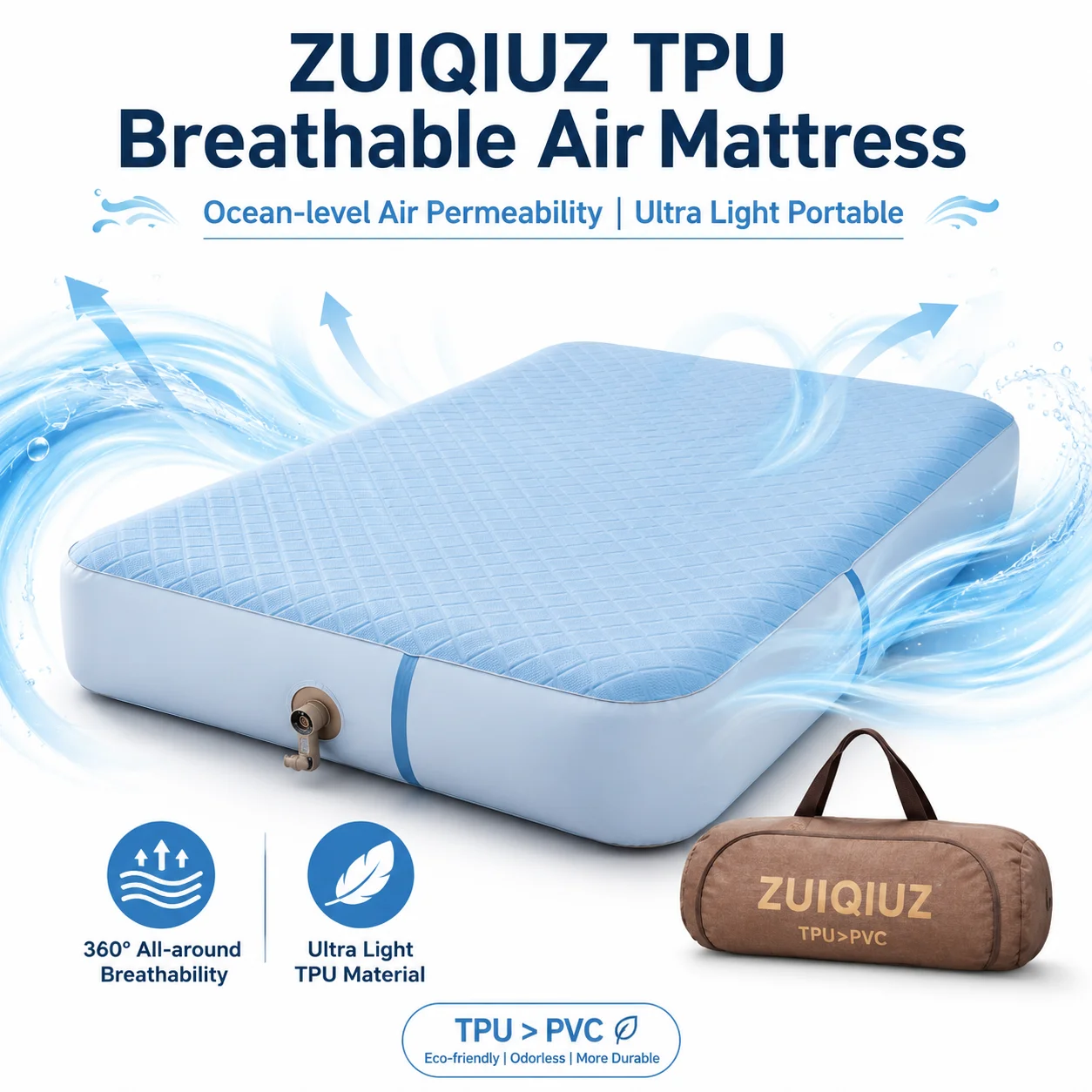 TPU Air Fiber Inflatable Mattress Portable Foldable Camping Air Mattress Silent Support Inflatable Sleeping Pad Bed for Outdoor Home Travel