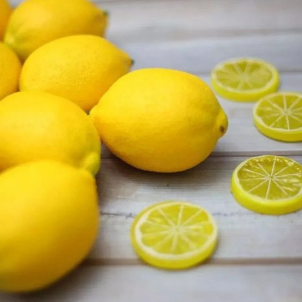 15 قطعة من شرائح الليمون البلاستيكية المزيفة محاكاة نموذج الفاكهة الأصفر/البرتقالي/الأخضر الغذاء التصوير الدعائم حوض المنزل الطرف الديكور #3
