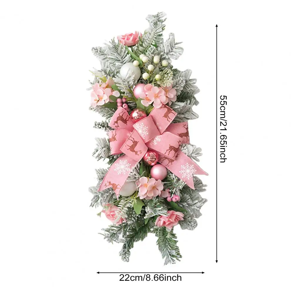 Decorazione natalizia Swag festosa per scale natalizie con motivo a renna con fiocco rosa Rami satinati di neve per scala