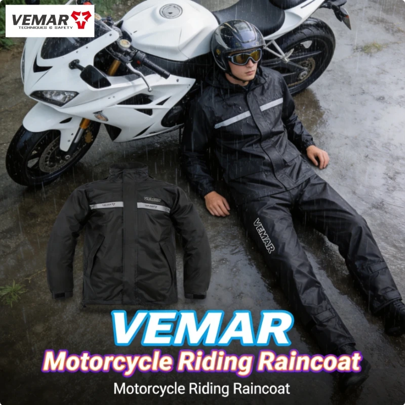 VEMAR Waterproof Riding Rain Gear Motorcycle Jacket and Pants Set, Delivery Riders and Daily Commuting Motorbike Riding Raincoat