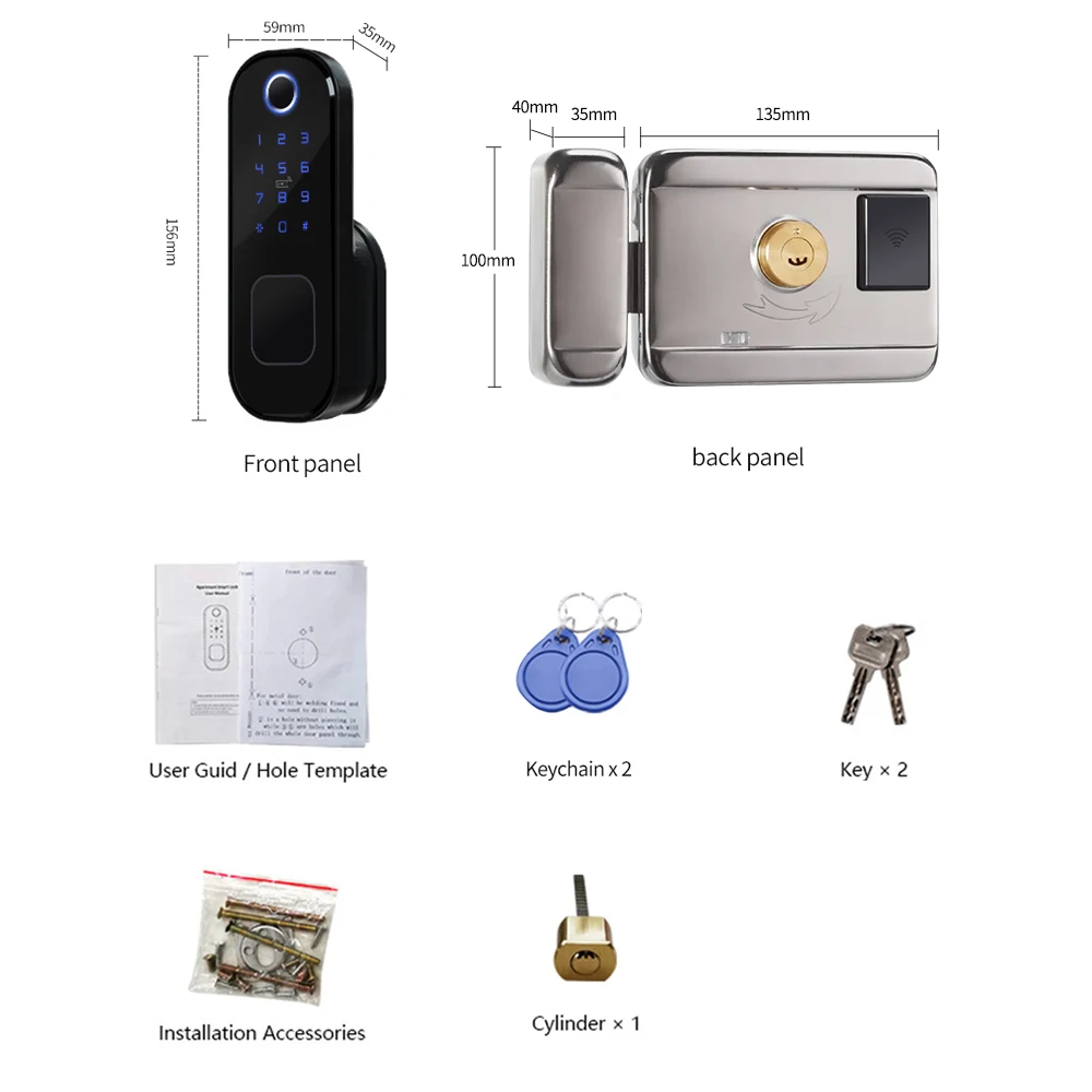 Keyless Tuya Wifi App Controlled Outdoor Smart Lock Digital Lock Fingperprint Password Electronic Lock Garden Gate Lock