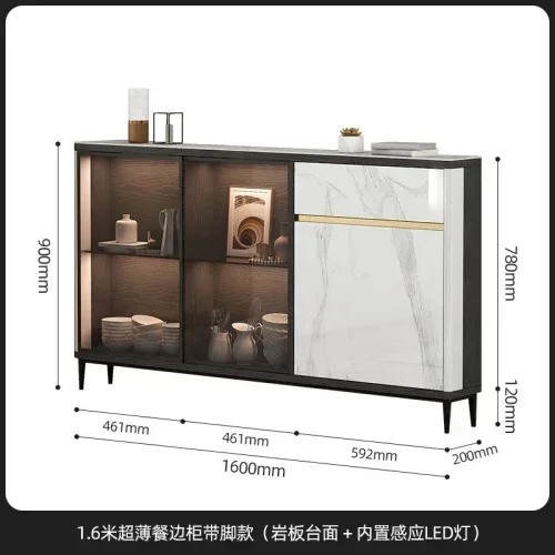 JJJJ07Light Luxury Bright Stone Plate TV Cabinet High Cabinet Ultra-Thin High Ultra-Narrow