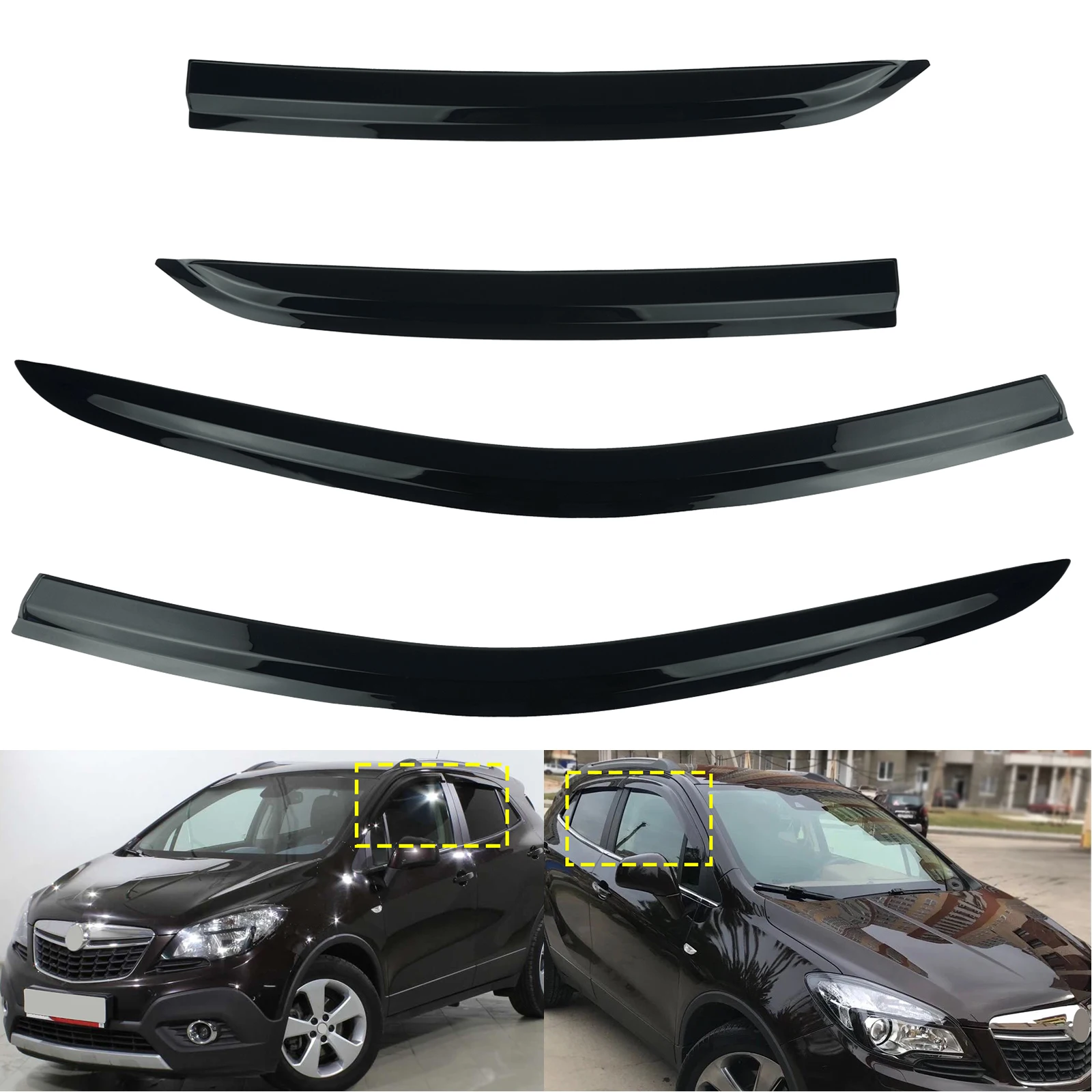 Image of 4 Stück Schwarze Linke und Rechte Fenster-Wind-, Regen- und Sonnenschutzblenden für Opel Mokka J13 Vauxhall Mokka X 5-Türer Modell