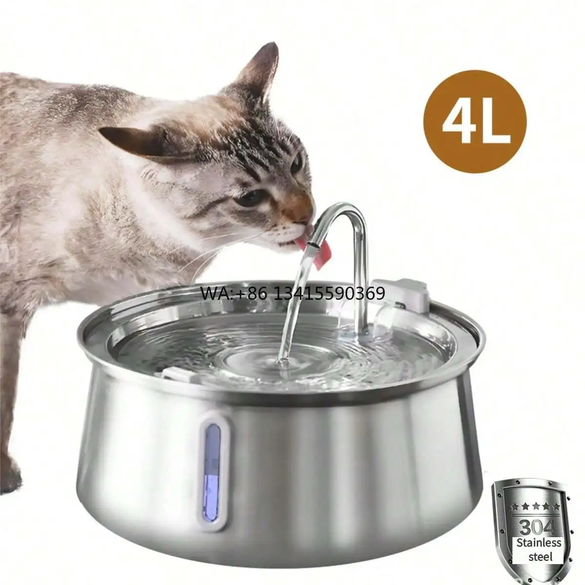 

134oz/4L Automatic Stainless Steel Cat Water Fountain With Water Level Window Indoor Pet Water Dispenser With Faucet Kit
