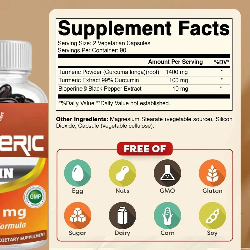 Turmeric and Curcumin 1500mg/portion, Containing Bioperine Black Pepper, 60 Vegetarian Capsules