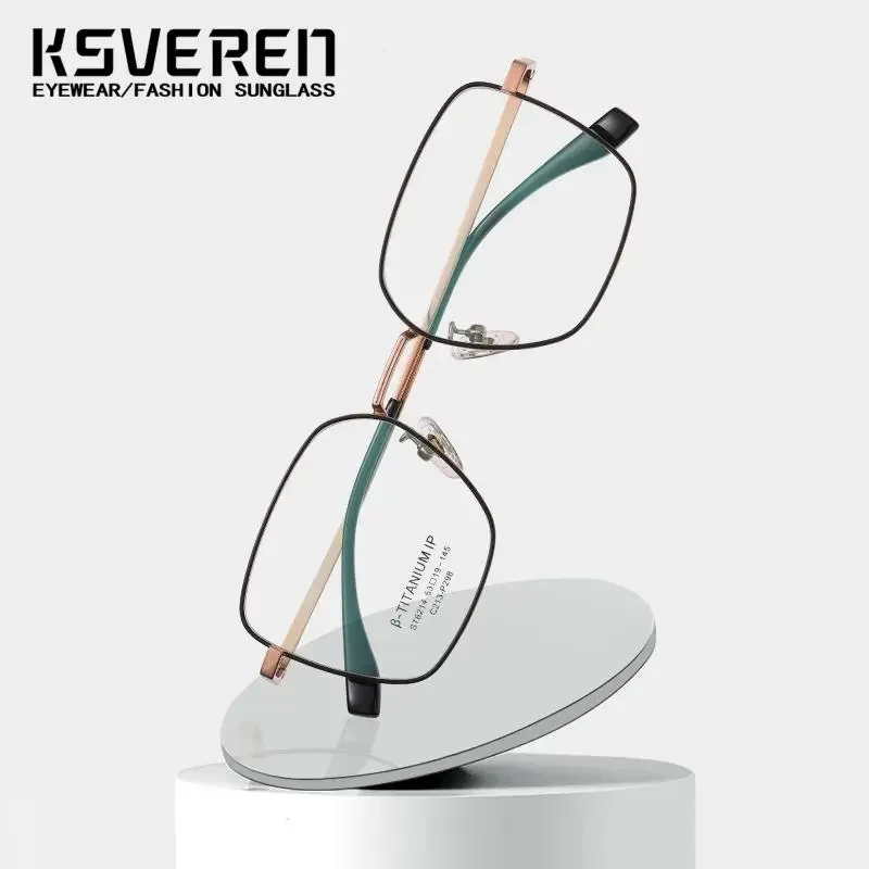 KSVEREN Titanium Frame Reading Glasses For Men Anti Blue Light Presbyopic Readers Round Fashion Optical Eyeglasses For Women