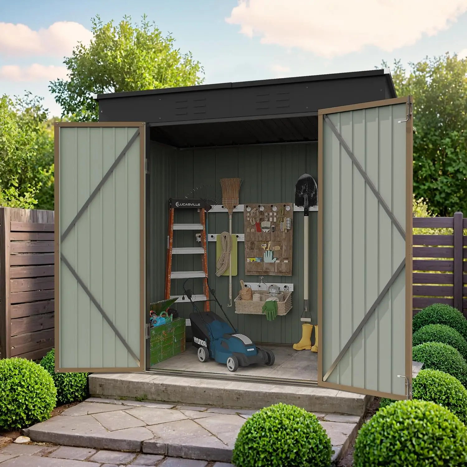 

6 x 8 FT Outdoor Storage Shed, Metal Garden Tool Sheds & Outdoor Storage House with Sloped Roof for Patio Lawn Backyard