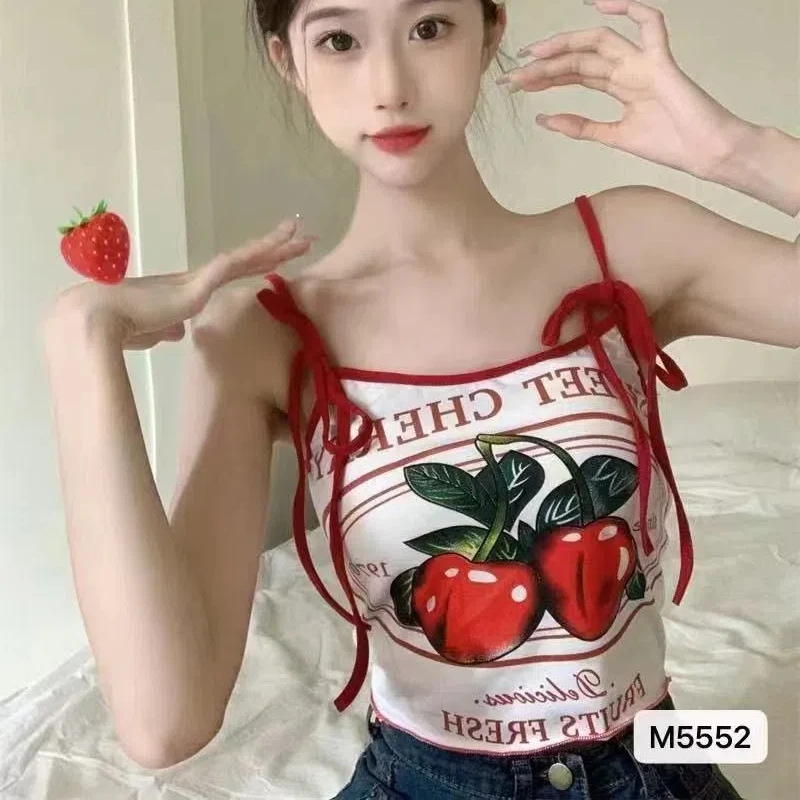 

Новые летние сладкие и пряные серьги с принтом вишни, завязанные ремешком с высокой талией