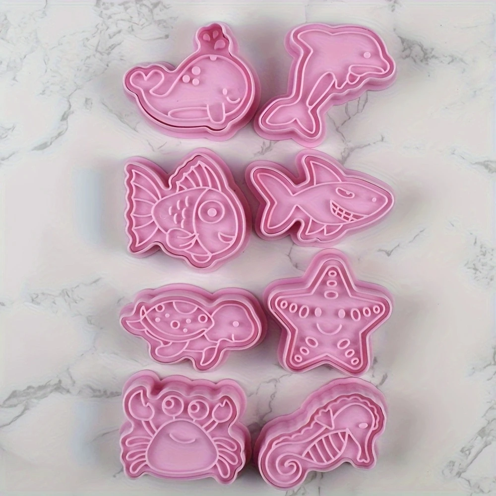 8Pcs Marine Animals Cookies Cutters Cartoon Pressable Biscuit Mold Confectionery Cookie Cutter Stamp Kitchen Baking Pastry Tools