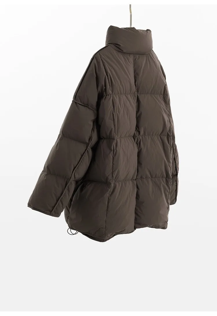Women's Mid-Length Oversized down Jacket with Stand Collar, Warm Oversized Jacket Filled with White Duck Down, New Winter 2025 Model