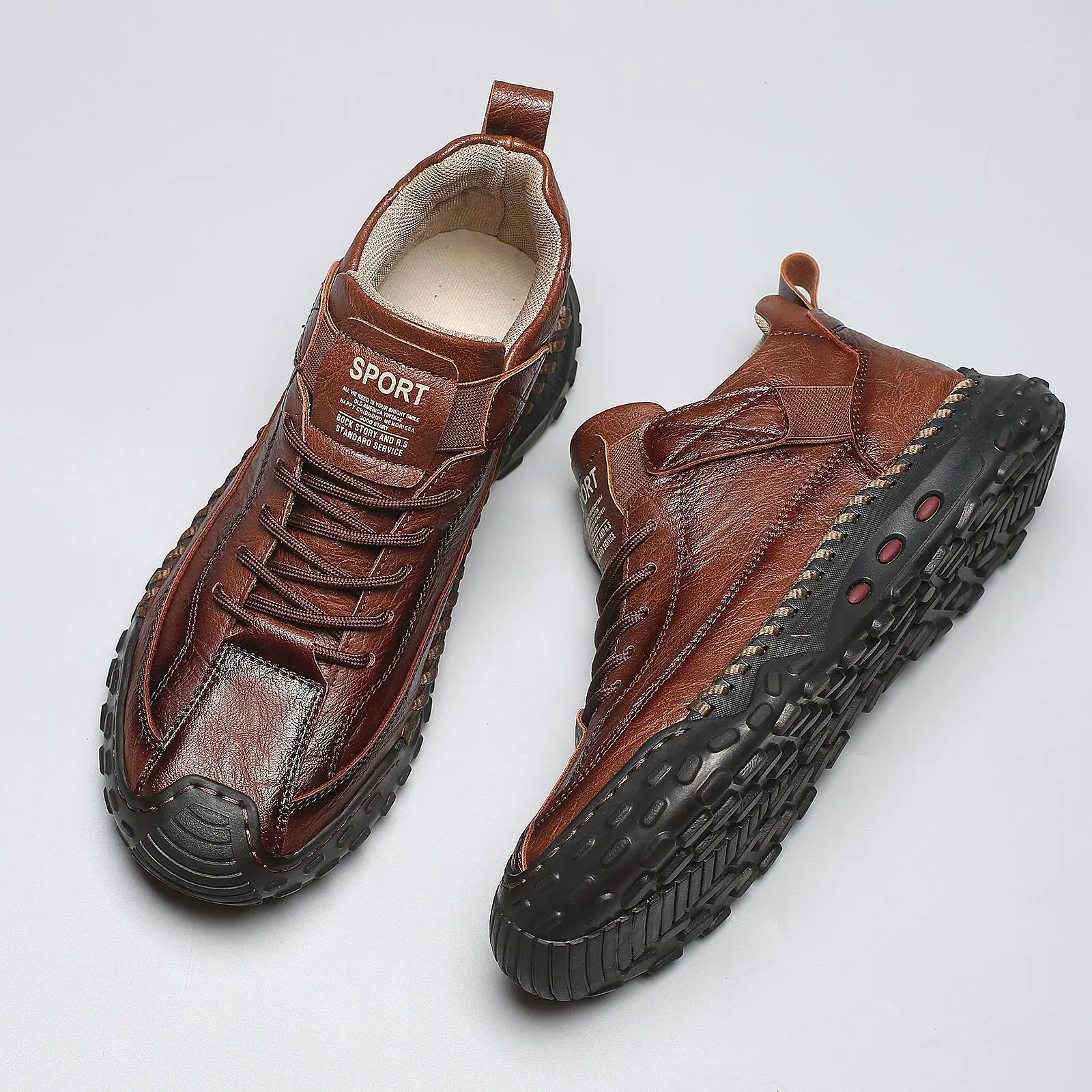 New 2025 Handmade Leather Casual Outdoor Men's Shoes Man Breathable Leather Shoes Men Ankle Boots Outdoor Trendy Short Boots
