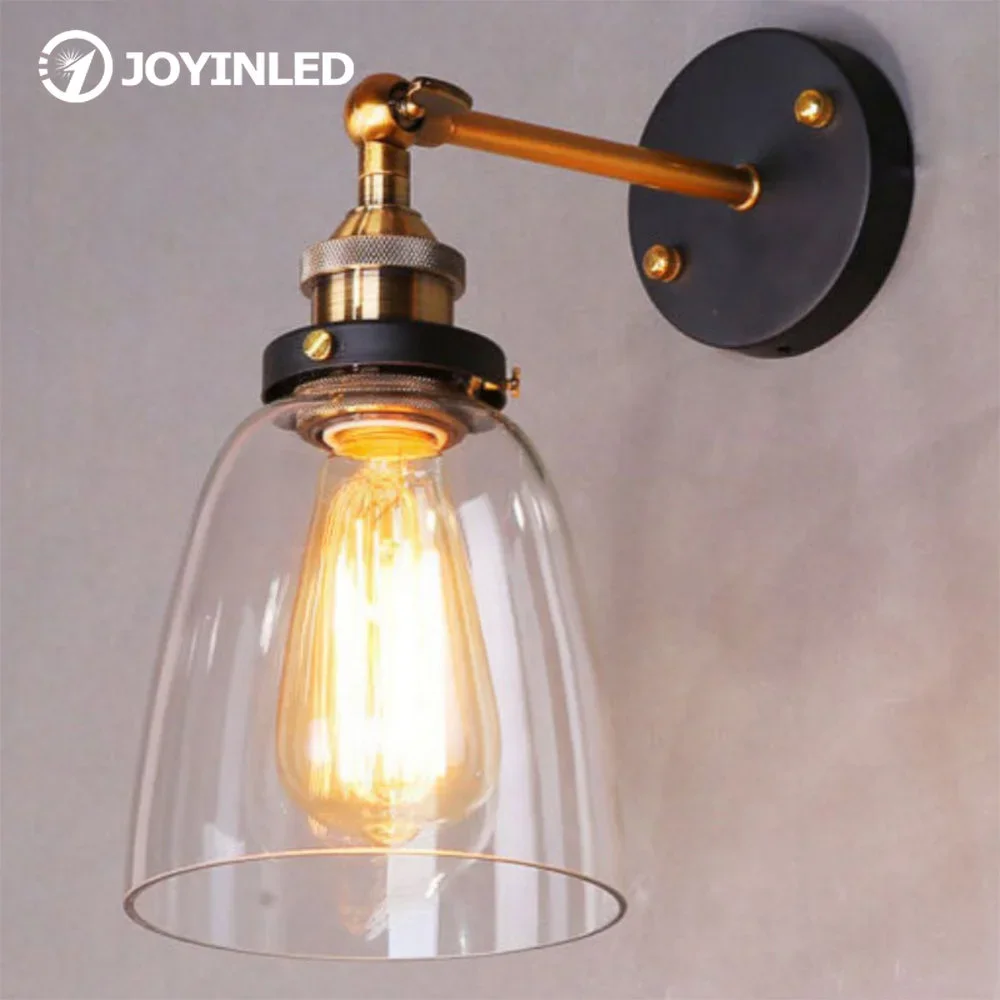 Vintage Metal Glass Wall Lamps, Luzes de parede LED para casa, Decoração da sala, Luminárias de quarto, Luminária industrial retro