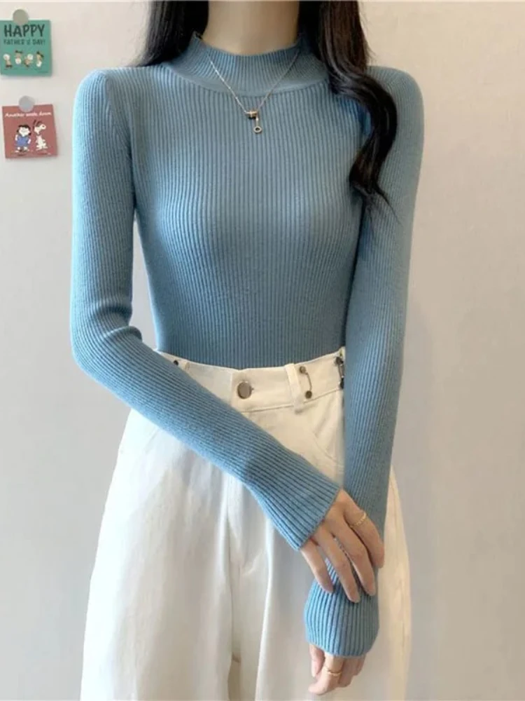 Pull à col roulé pour femme, élastique, Slim, tricoté, basique, mode coréenne, manches longues, bon, nouvelle collection hiver