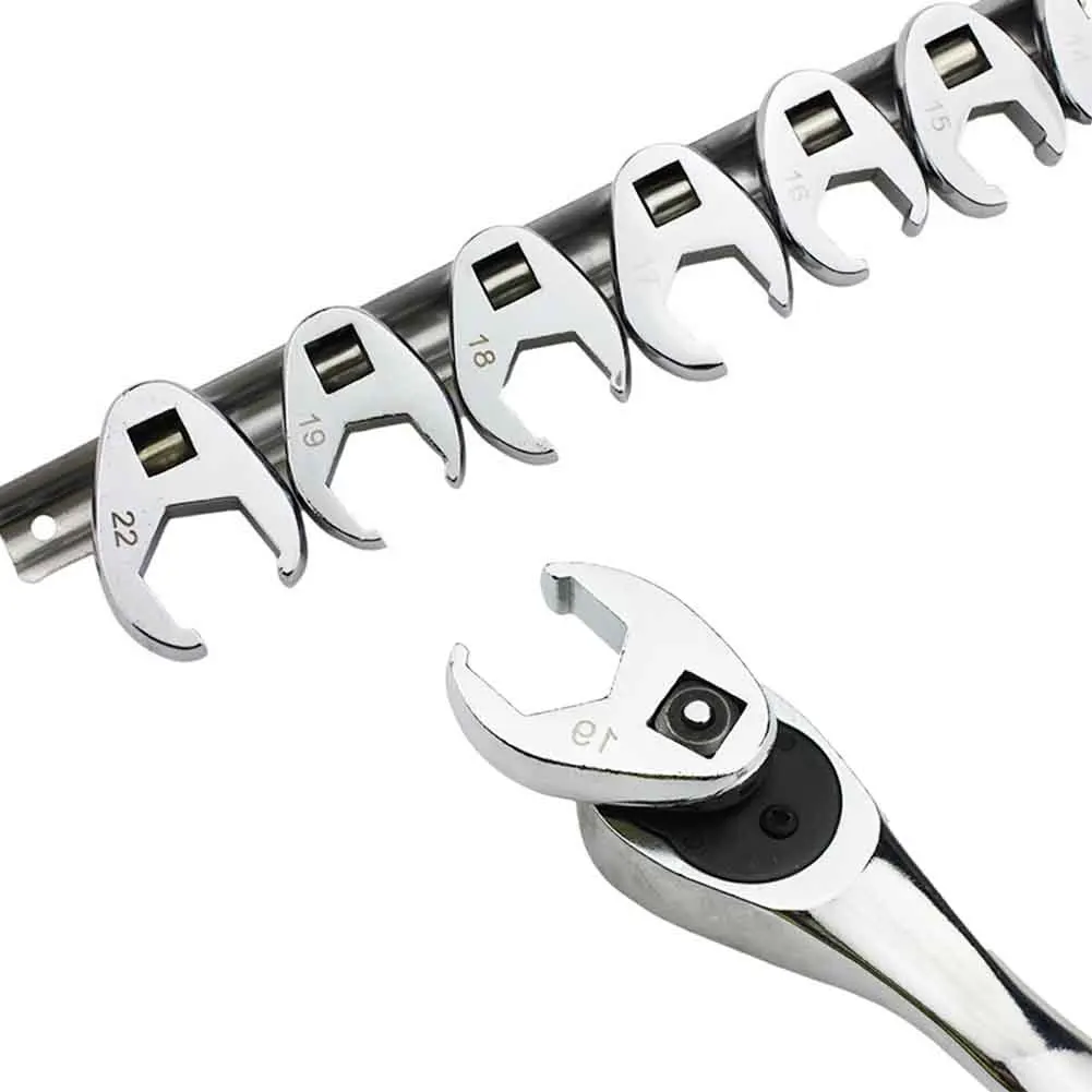 10Pcs 3/8 Inch Drive Crowfoot Wrench Set 10 To 22mm Metric Imperial Chrome Plated Horn Wrench Head Square Head Hardware Tool