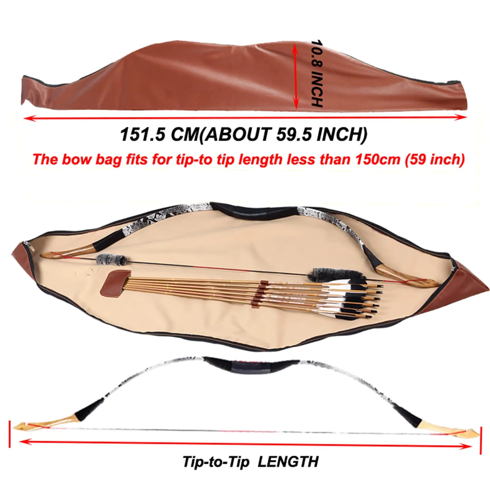 Archery Longbow Case 60Inch Traditional Long Bow Recurve Bow Case Leather A Piece Bow Carrying Bag For Outdoor Shooting Hunting