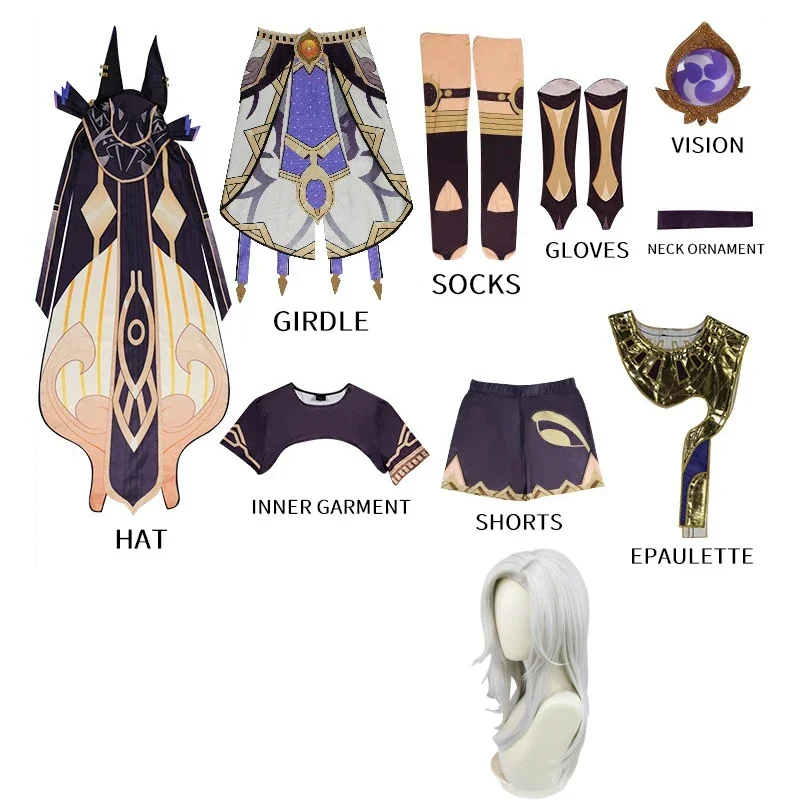 Genshin Impact Cyno-Disfraz de Cosplay, uniforme de carnaval, peluca de Anime, Disfraces de Halloween, juego para mujer #   1 #   W.