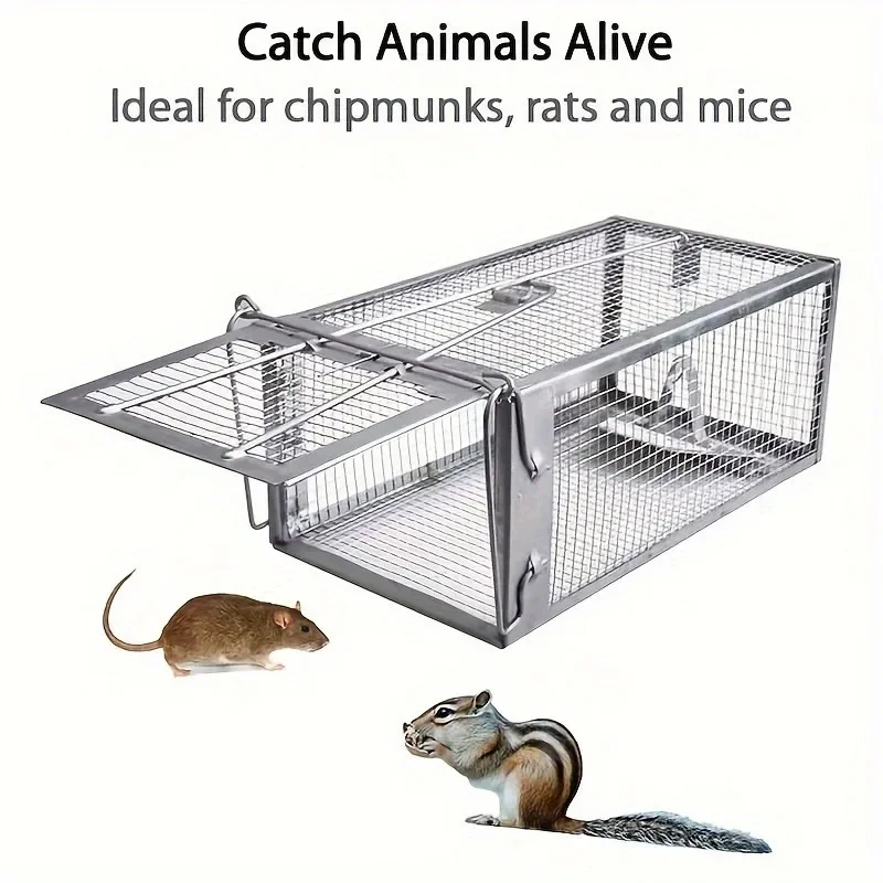 

1/2 Mouse Trap, Metal Cage with Door Lock, Trap for Catch and Release of Mice, Indoor-outdoor Safe Pest Control