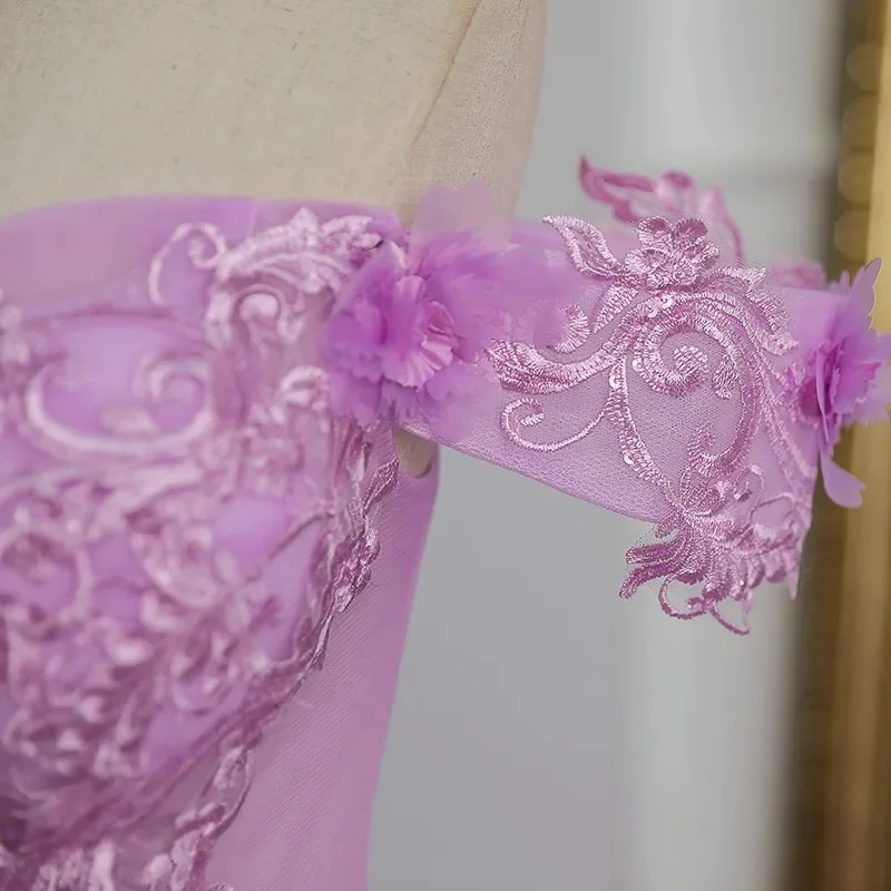 New Off The Shoulder Quinceanera Dresses Purple Tulle Floor-length Ball Gown Sweet Lace Flower Vestido Debutante PlusCustomized