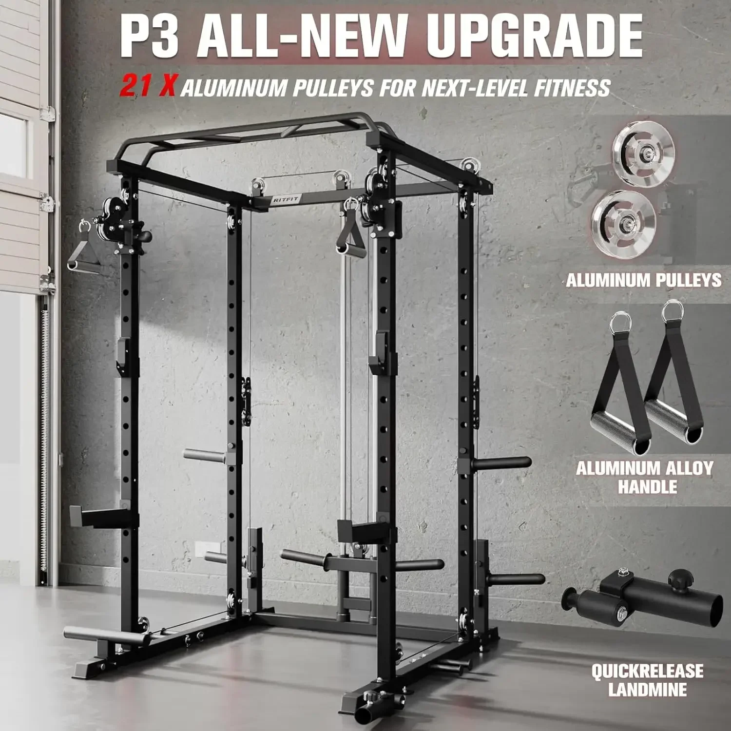 Multi-Function Garage & Home Gym Package Includes 1200LBS Power Cage PPC03/P3 with Cable Crossover System, Weight Bench, Olympic