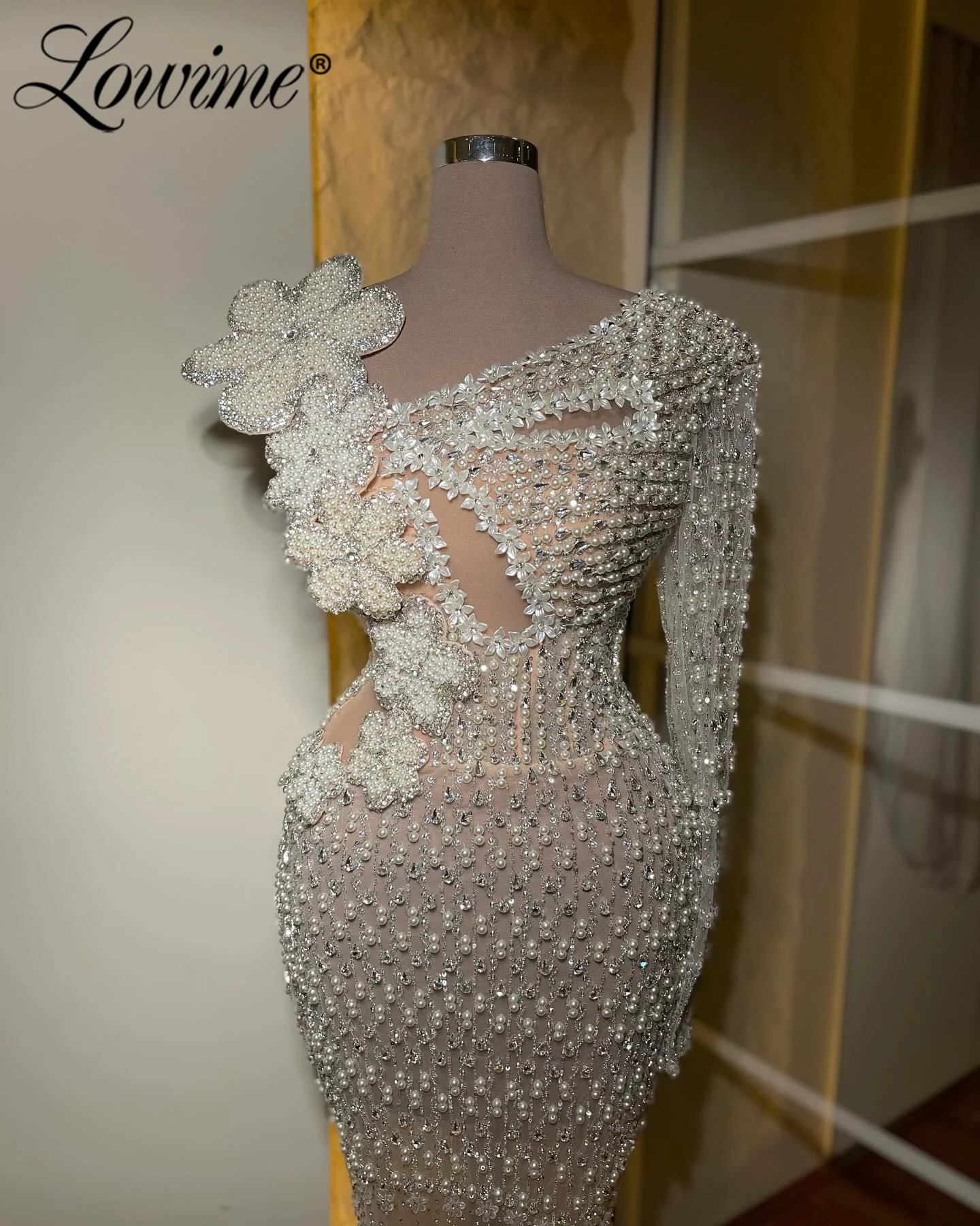 

Вечернее платье с жемчужными кристаллами на одно плечо, платья для выпускного вечера из бисера, халаты De Soirée, свадебное платье русалки в арабском стиле