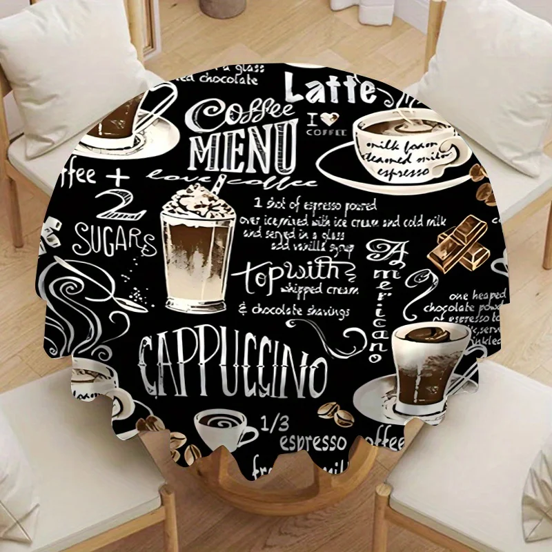 Elegant round tablecloth, compatible with square/rectangular tables - Coffee Bean black table coverxzj