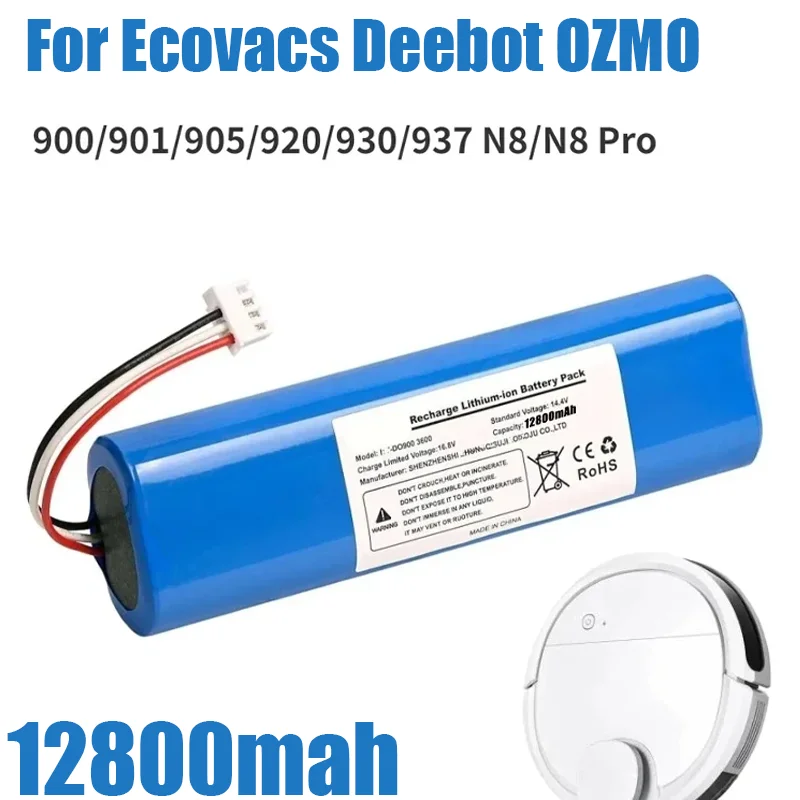 Bateria de substituição para Ecovacs Deebot Ozmo, Robot Aspirador Bateria, 12800mAh, 900,901,905,920,930,937,N8,N8 pro