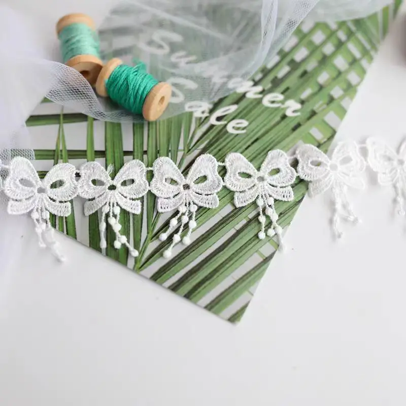 1Yards Best Selling Flower Bow Tassel Embroidery Lace Fabric 3.8cm Laces Applique Ribbon Trim Sewing Party Dress Banquet Garment