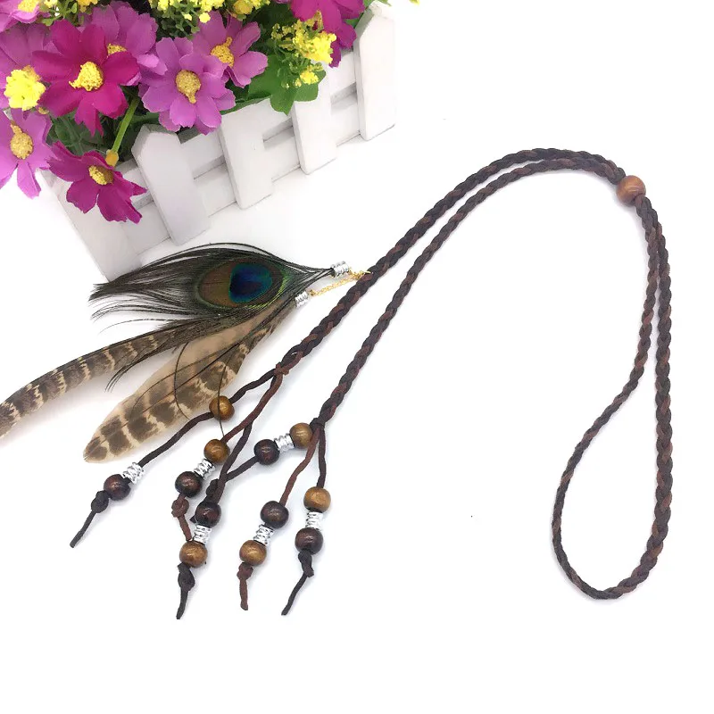 1Pcs Boho Fashion Braided Rope Feather Taasel Adjustable HairBand For Women Girls Female Bohemian Headwear Hair Accessories