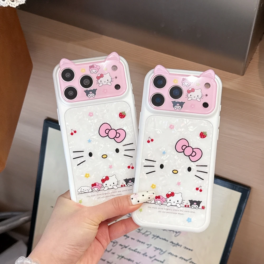 Funda de Teléfono 3D Estereoscópica con Orejas de Gato de Hello Kitty de Sanrio, para iPhone 17 16 15 Pro Max, Carcasa Acrílica Rígida a Prueba de Golpes