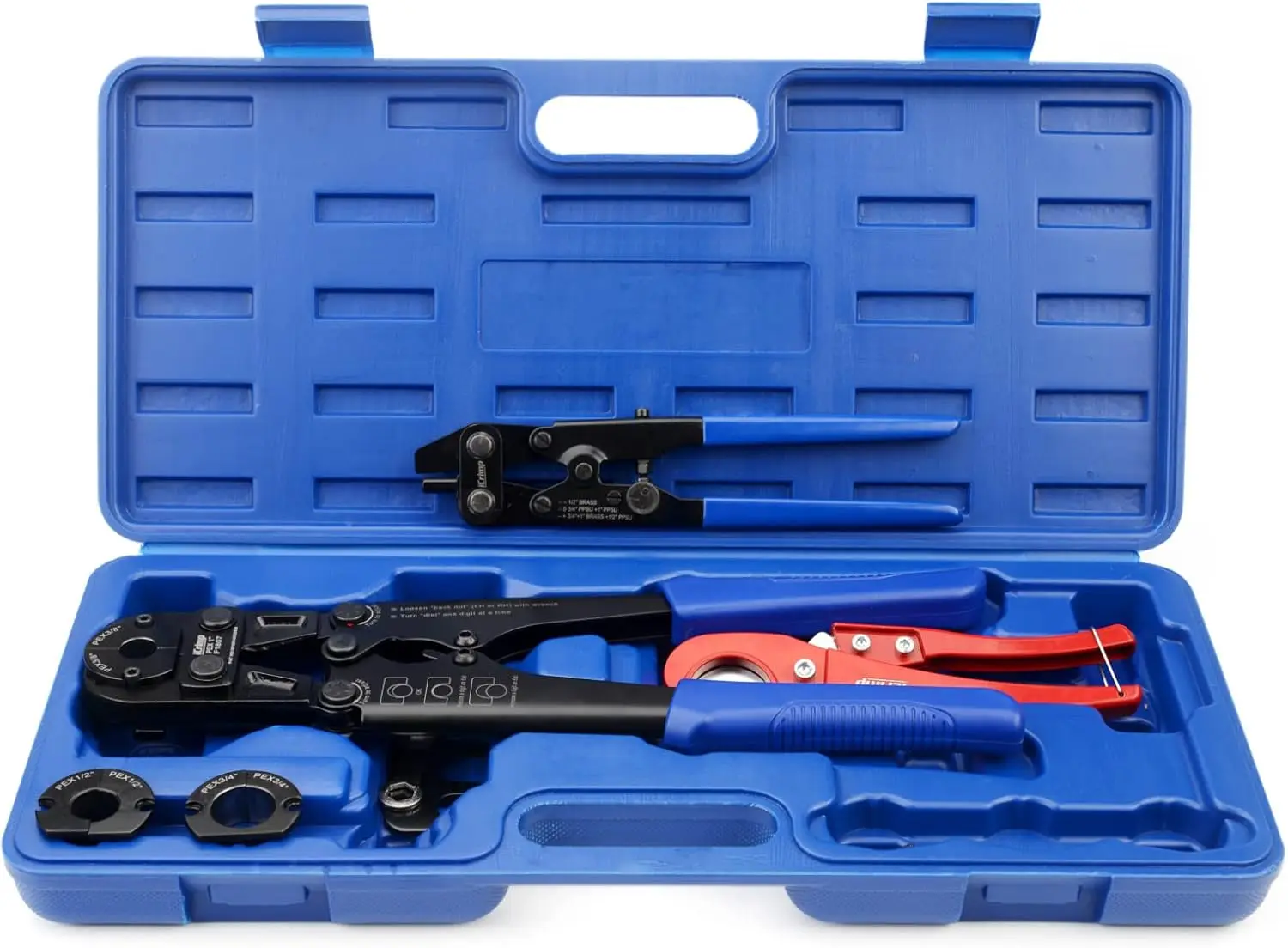 

Copper Ring Crimping Tool Kit for 3/8,1/2,3/4,1-inch Pex Pipe with Free Removal Tool & Cutter & Gauge - US F1807 Standards