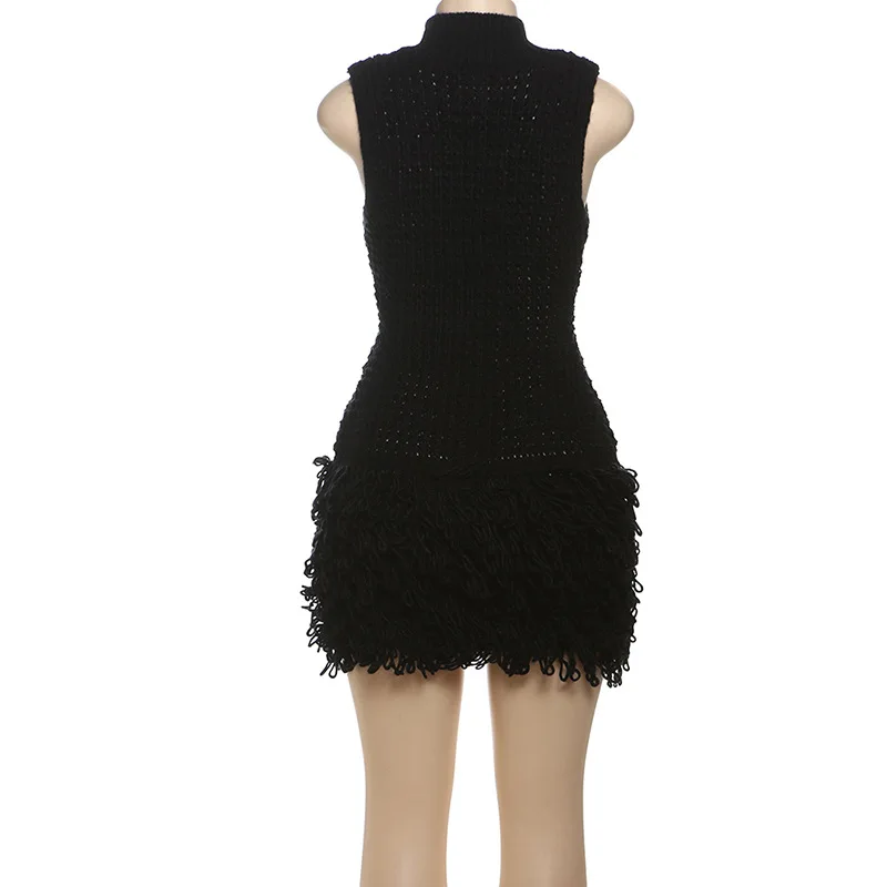 فستان نسائي صيفي من Three Sisters بلون سادة مثير بخصر عالٍ بدون أكمام وشرابة مقطوعة بقصة ضيقة فستان أنيق مرقع