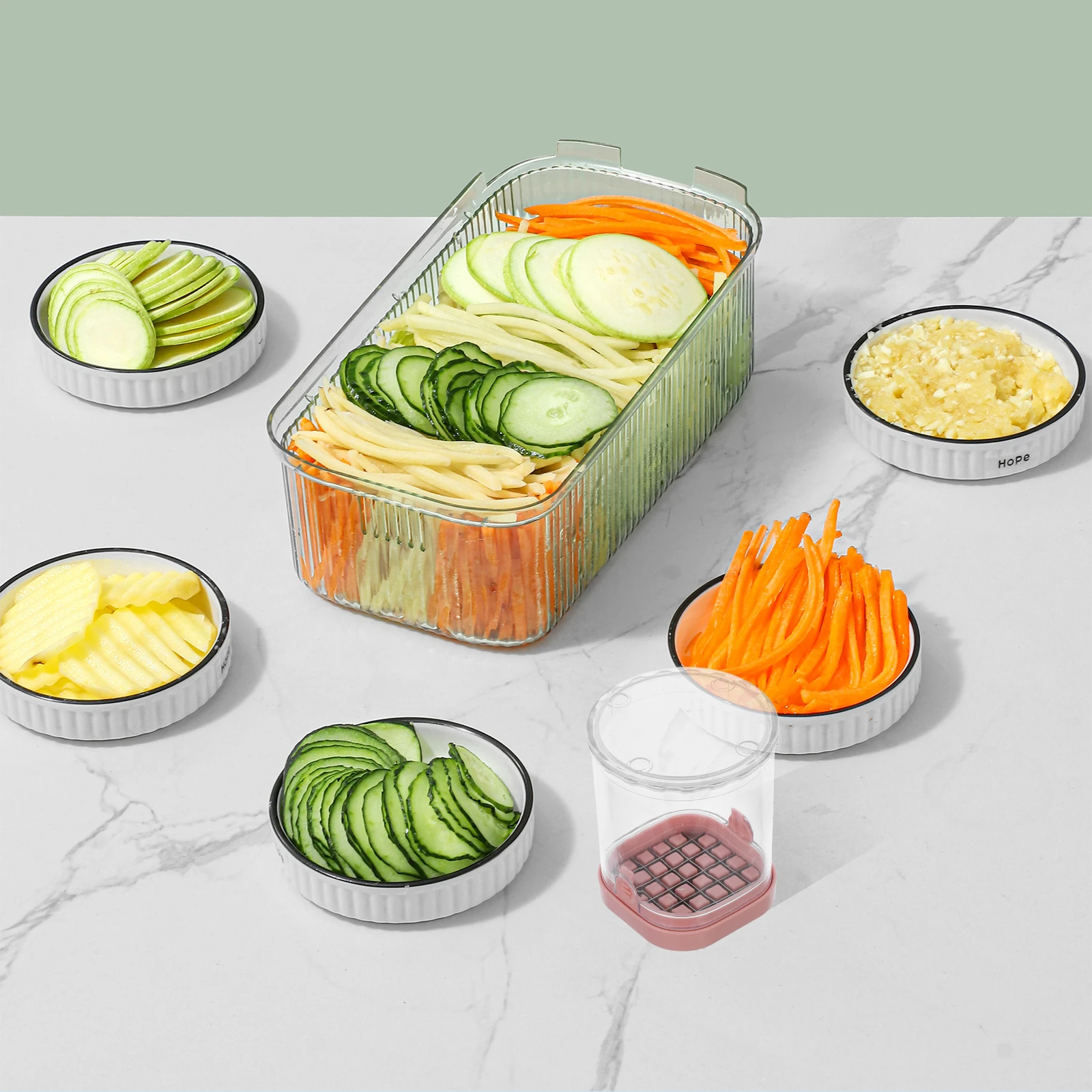 

Multifunctional Stainless Steel Fruit Slicer Vegetable Cutter with Storage Container Compact Design Easy Cleaning Egg Tool